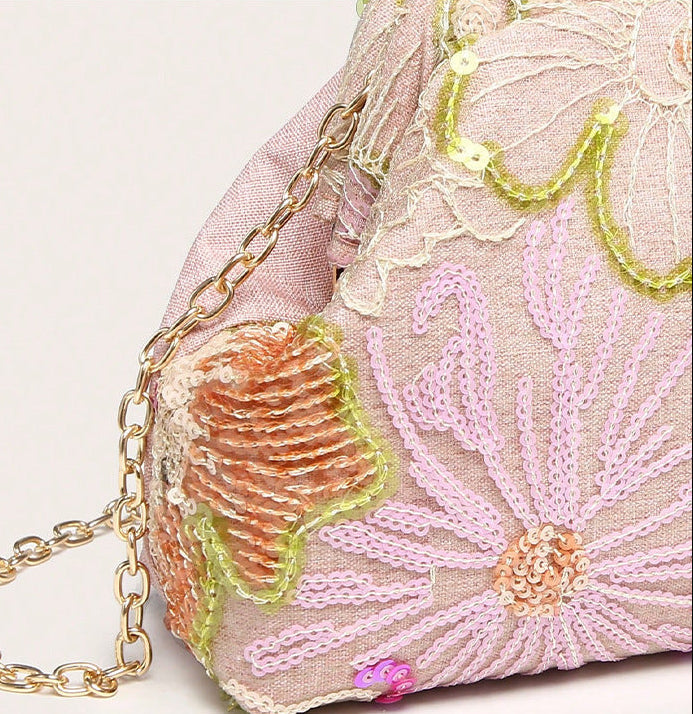Wanda | Women’s Floral Embroidered Sequin Shoulder Bag Clutch Purse