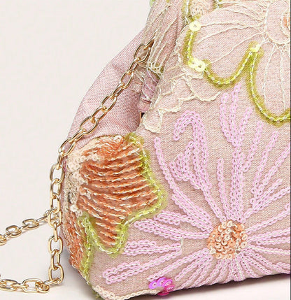 Wanda | Women’s Floral Embroidered Sequin Shoulder Bag Clutch Purse