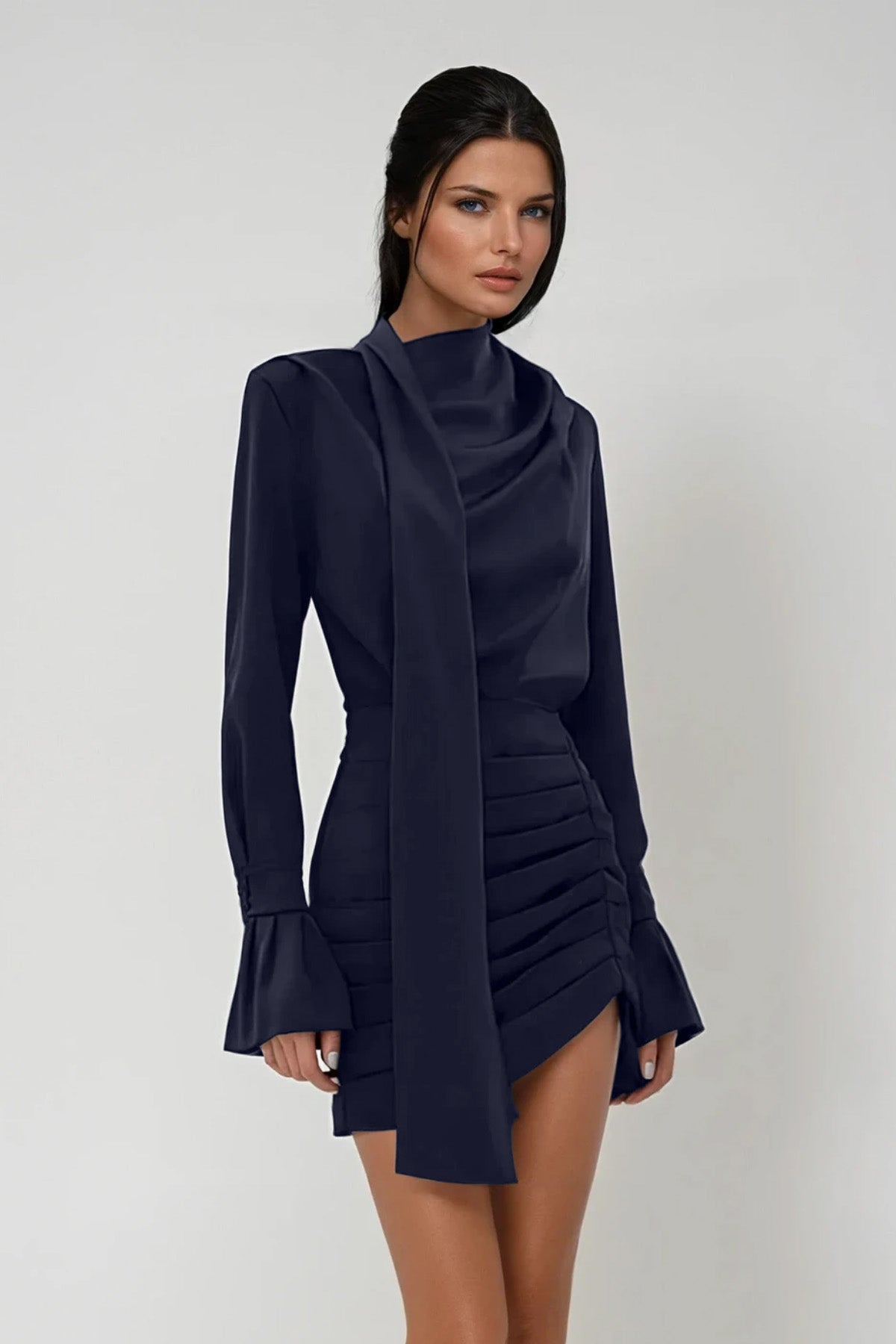 Winslow | Women's Ruched Satin Scarf Mini Dress