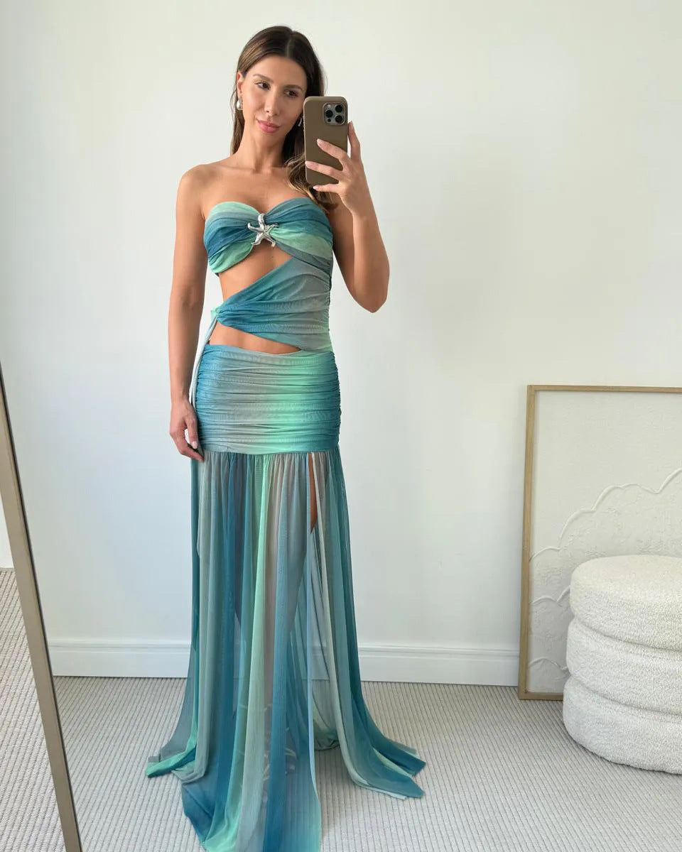 Wren | Women's Strapless Mesh Cut-Out Maxi Summer Dress