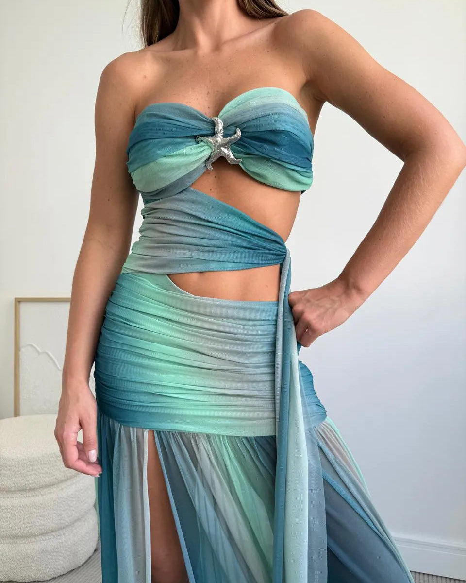 Wren | Women's Strapless Mesh Cut-Out Maxi Summer Dress