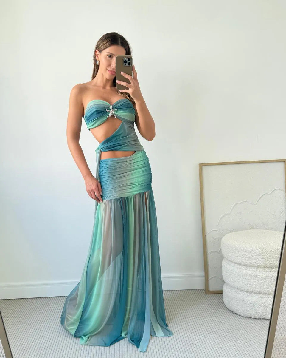 Wren | Women's Strapless Mesh Cut-Out Maxi Summer Dress