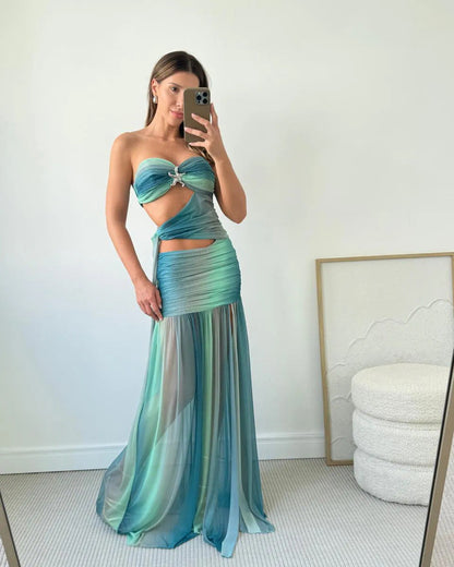 Wren | Women's Strapless Mesh Cut-Out Maxi Summer Dress