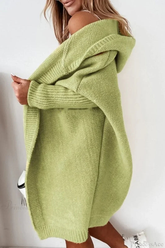 Yasmin | Women's Hooded Open Front Long Knit Cardigan