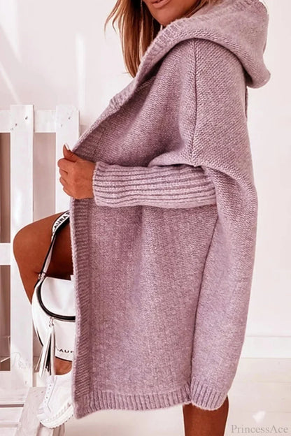 Yasmin | Women's Hooded Open Front Long Knit Cardigan