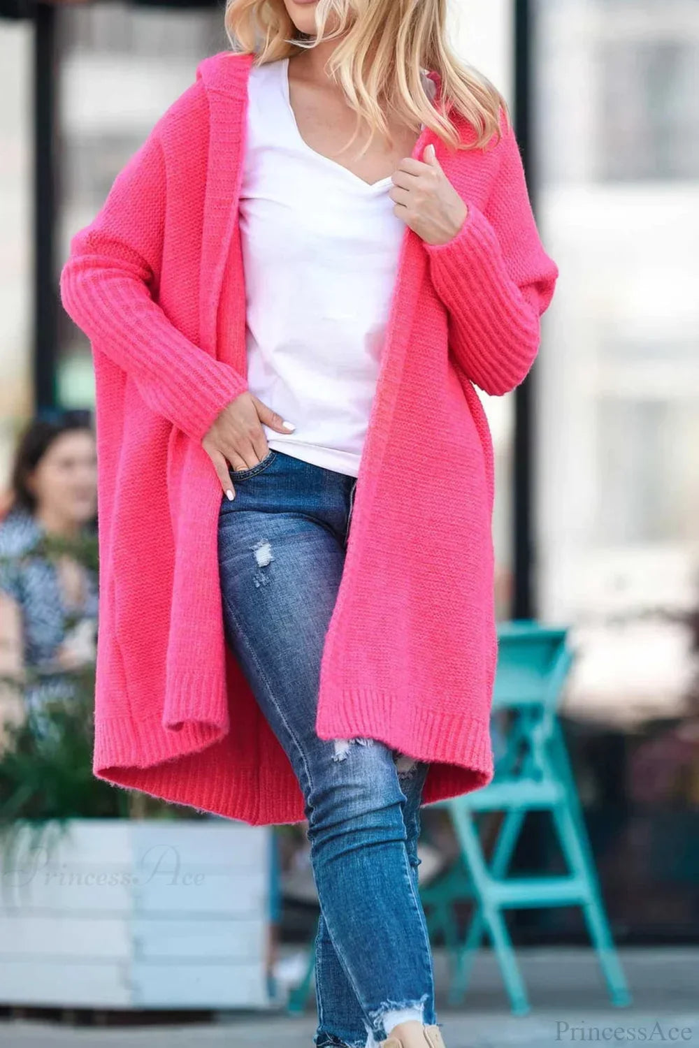 Yasmin | Women's Hooded Open Front Long Knit Cardigan