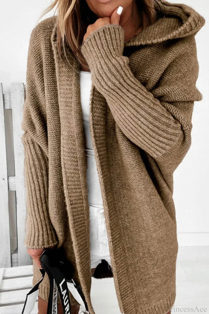 Yasmin | Women's Hooded Open Front Long Knit Cardigan