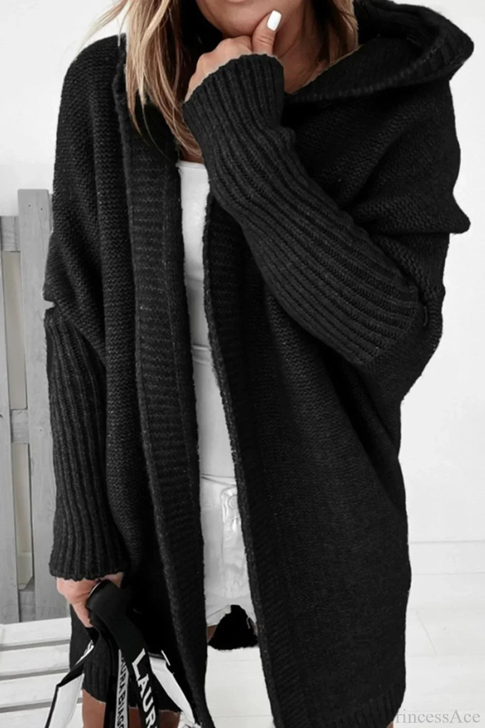 Yasmin | Women's Hooded Open Front Long Knit Cardigan