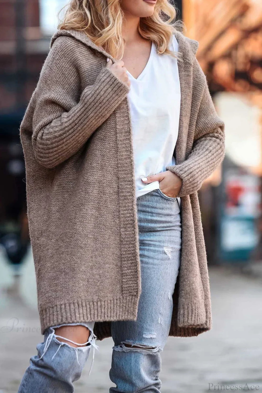 Yasmin | Women's Hooded Open Front Long Knit Cardigan