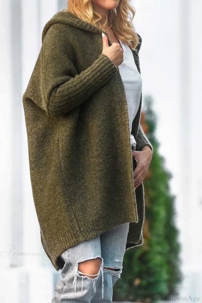 Yasmin | Women's Hooded Open Front Long Knit Cardigan