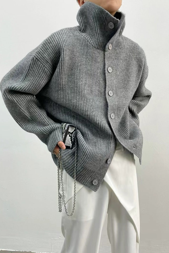 Yvette | Women's Ribbed Knit High Neck Button Front Cardigan