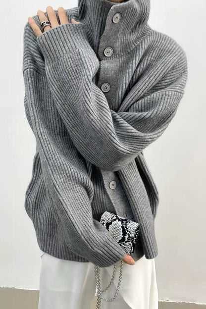Yvette | Women's Ribbed Knit High Neck Button Front Cardigan