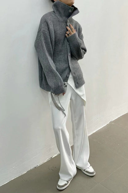 Yvette | Women's Ribbed Knit High Neck Button Front Cardigan