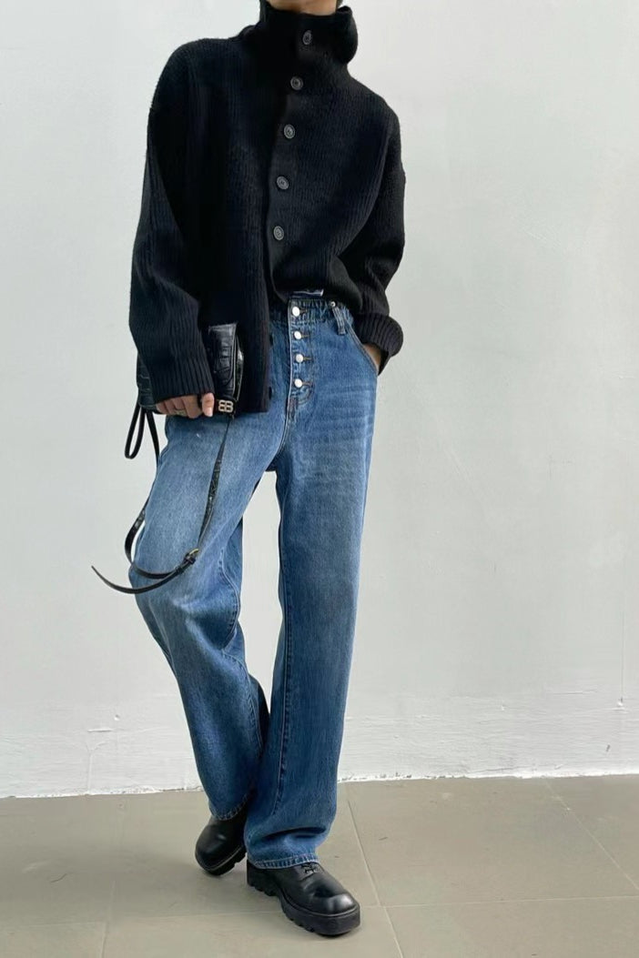 Yvette | Women's Ribbed Knit High Neck Button Front Cardigan