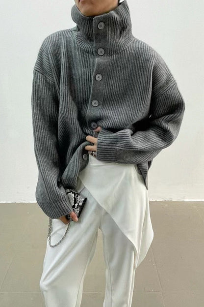 Yvette | Women's Ribbed Knit High Neck Button Front Cardigan