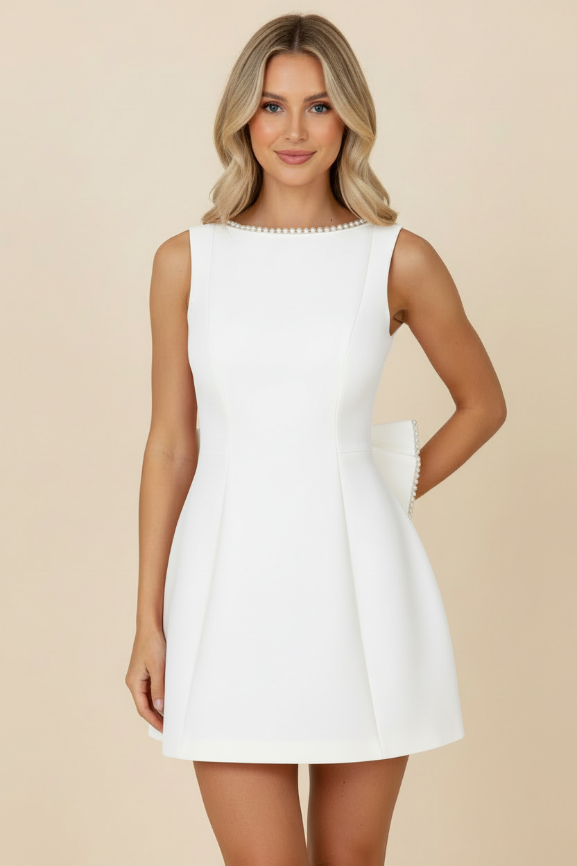 Zoe | Women’s Elegant Sleeveless Bow Back Mini Cocktail Dress