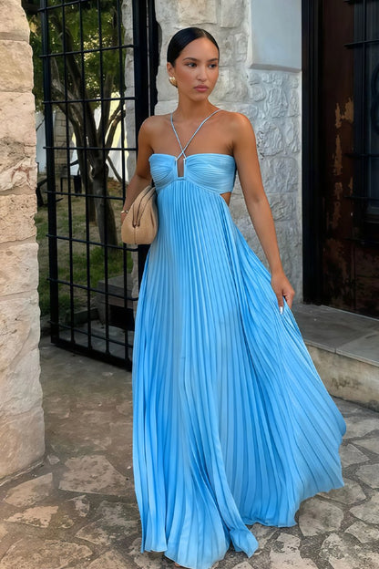 Luella | Women's Halter Pleated Maxi Prom Dress