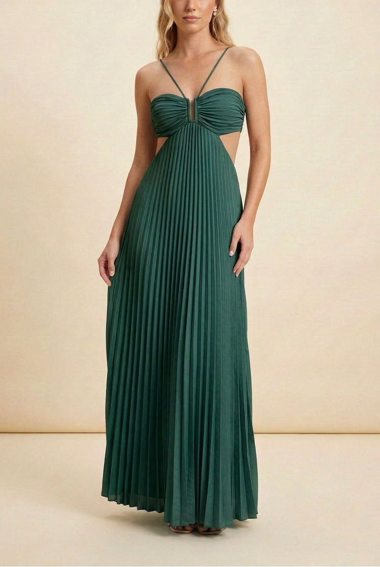 Luella | Women's Halter Pleated Maxi Prom Dress