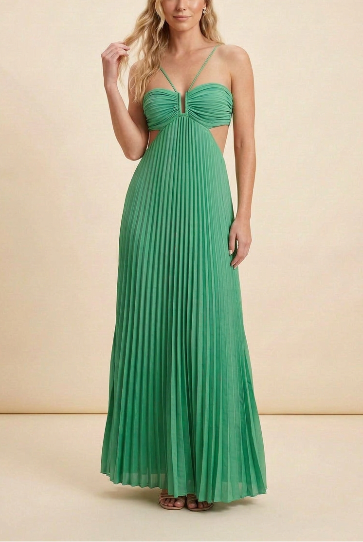Luella | Women's Halter Pleated Maxi Prom Dress