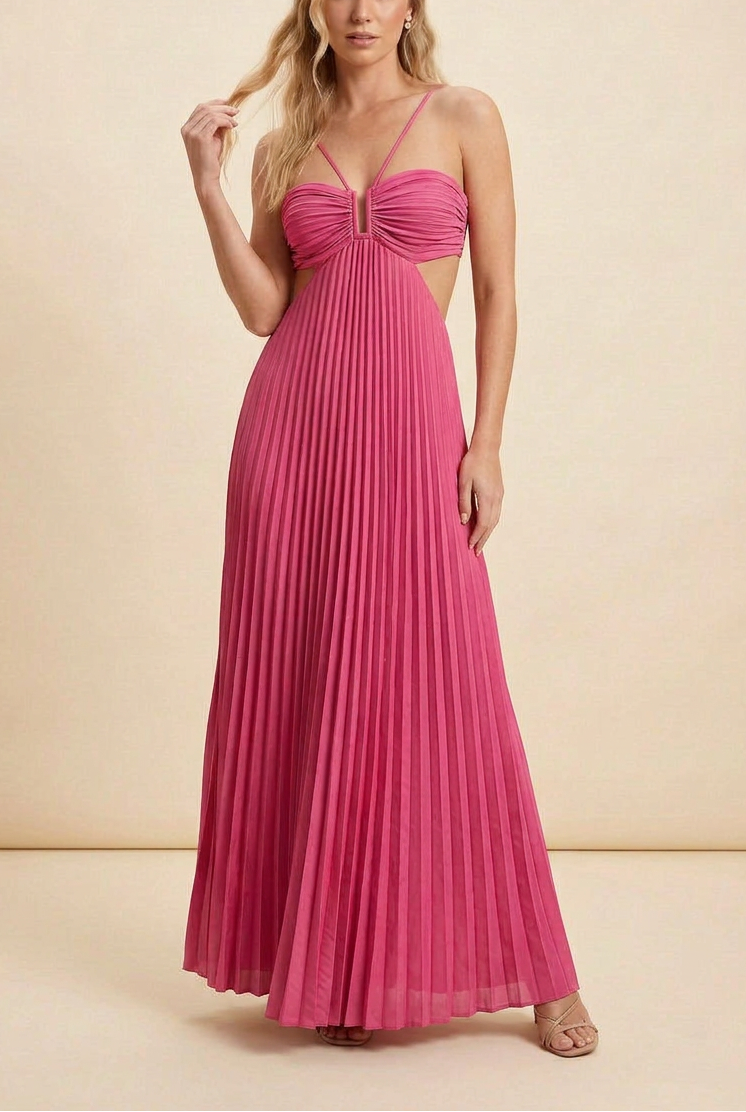 Luella | Women's Halter Pleated Maxi Prom Dress