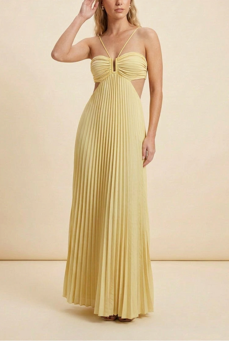 Luella | Women's Halter Pleated Maxi Prom Dress