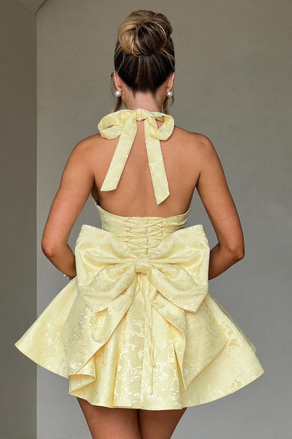 Bryleigh | Women's Sleeveless Halter Ribbon Mini Prom Dress
