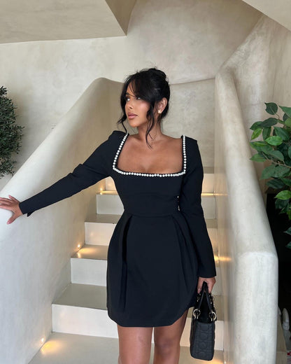 Frankie | Women's Longsleeve Mini Party Dress with Pearl Details