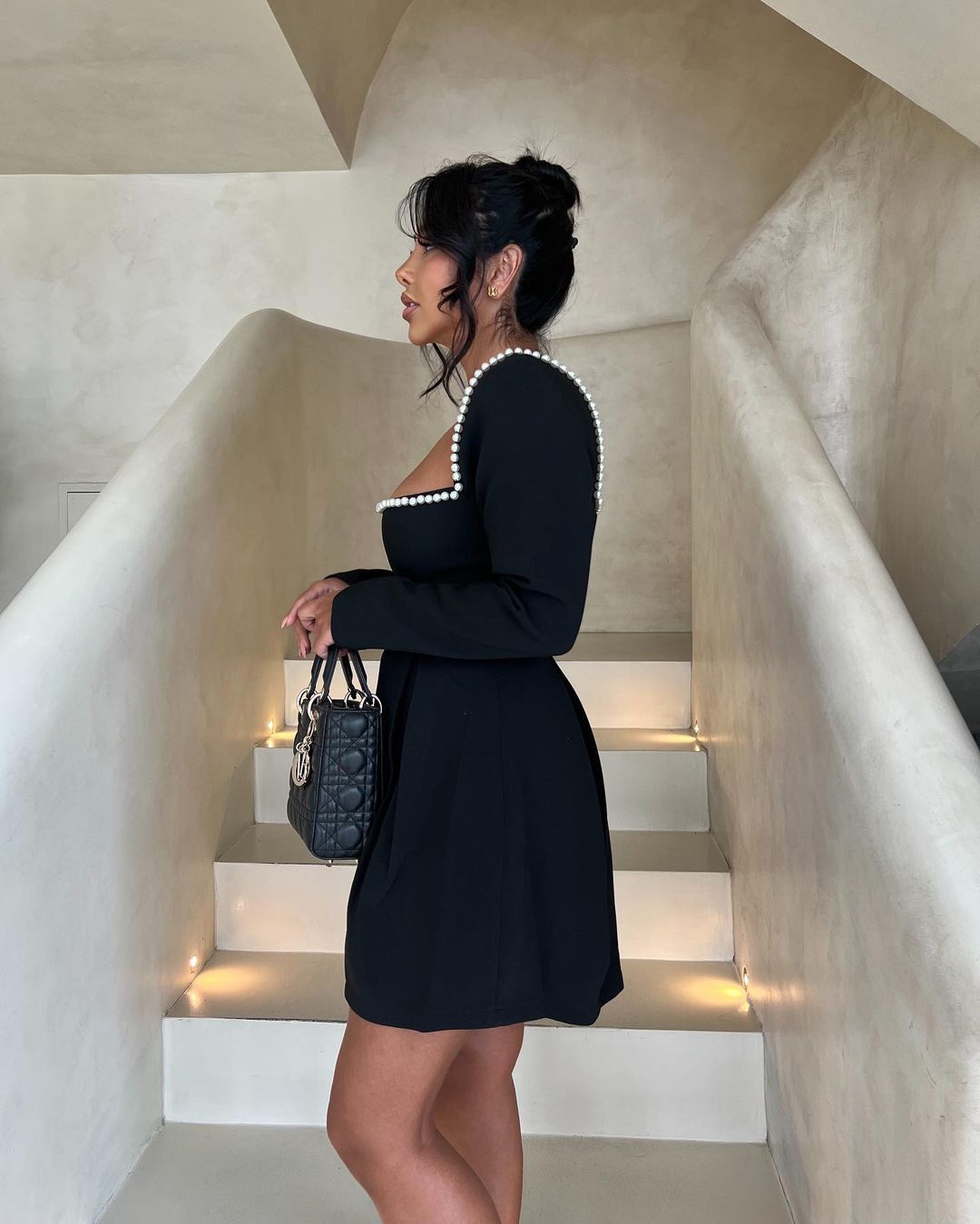 Frankie | Women's Longsleeve Mini Party Dress with Pearl Details