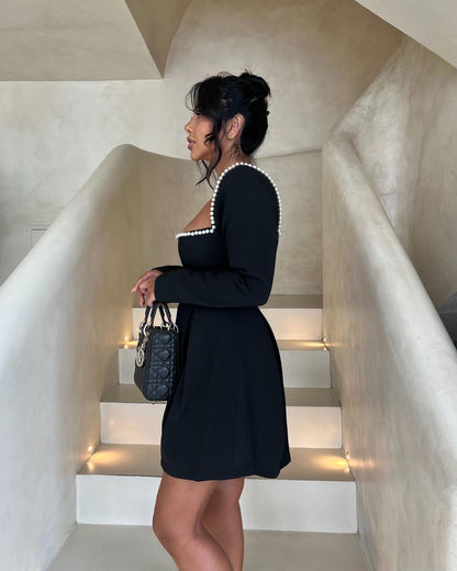 Frankie | Women's Longsleeve Mini Party Dress with Pearl Details