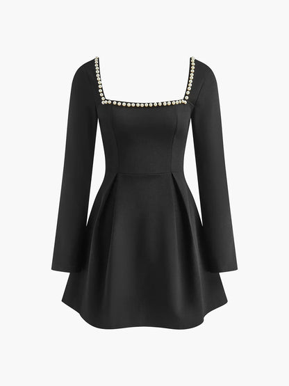 Frankie | Women's Longsleeve Mini Party Dress with Pearl Details
