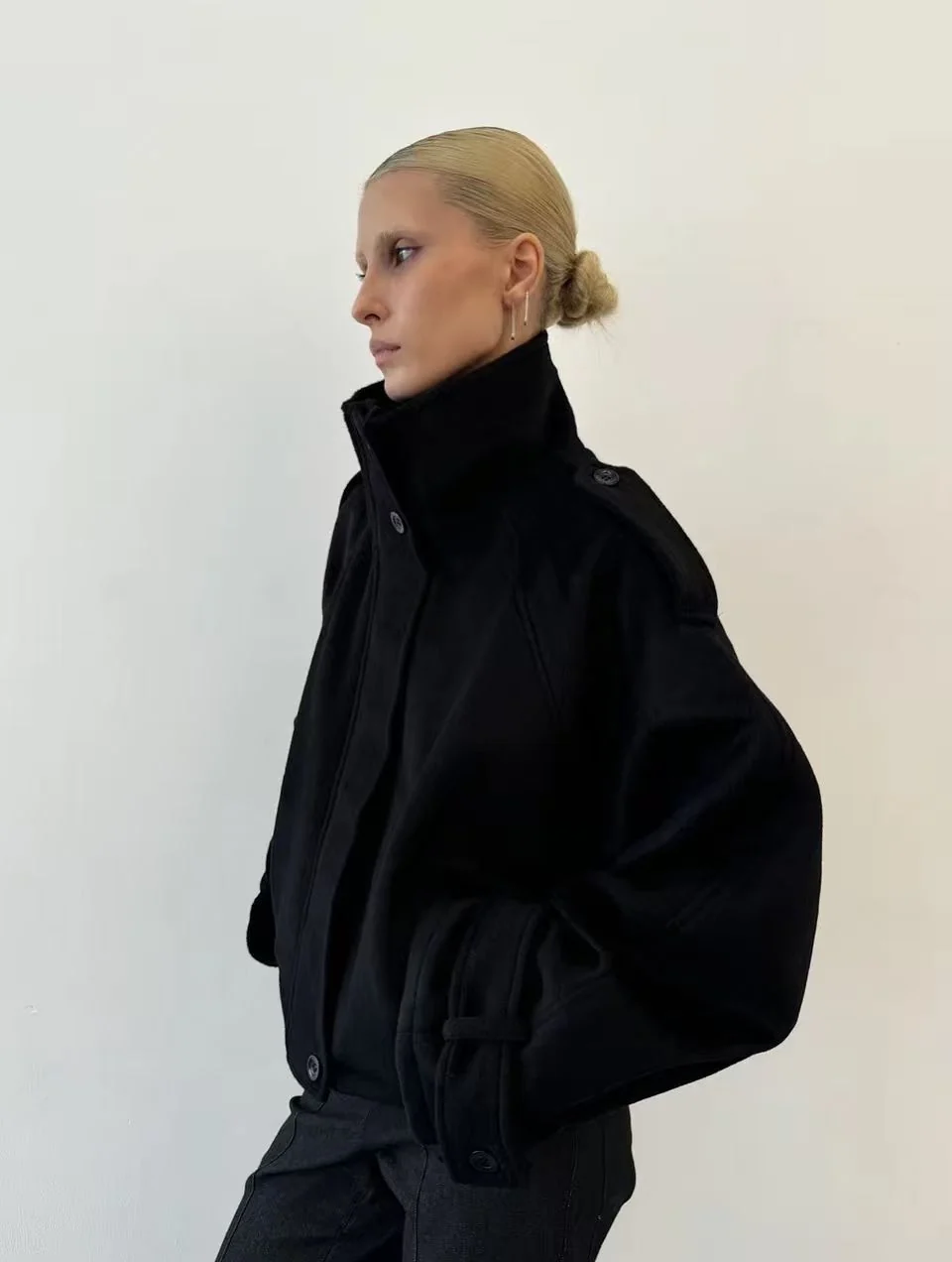 Maia | Women's High Neck Button Front Wool Blend Jacket