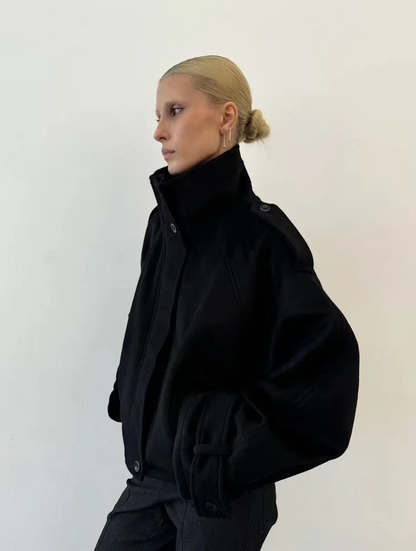 Maia | Women's High Neck Button Front Wool Blend Jacket