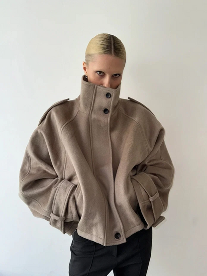 Maia | Women's High Neck Button Front Wool Blend Jacket