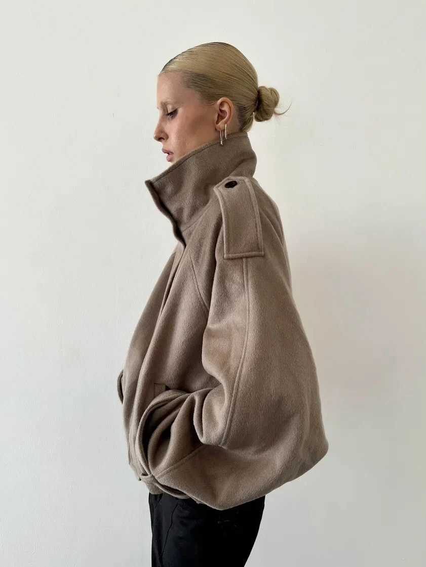 Maia | Women's High Neck Button Front Wool Blend Jacket