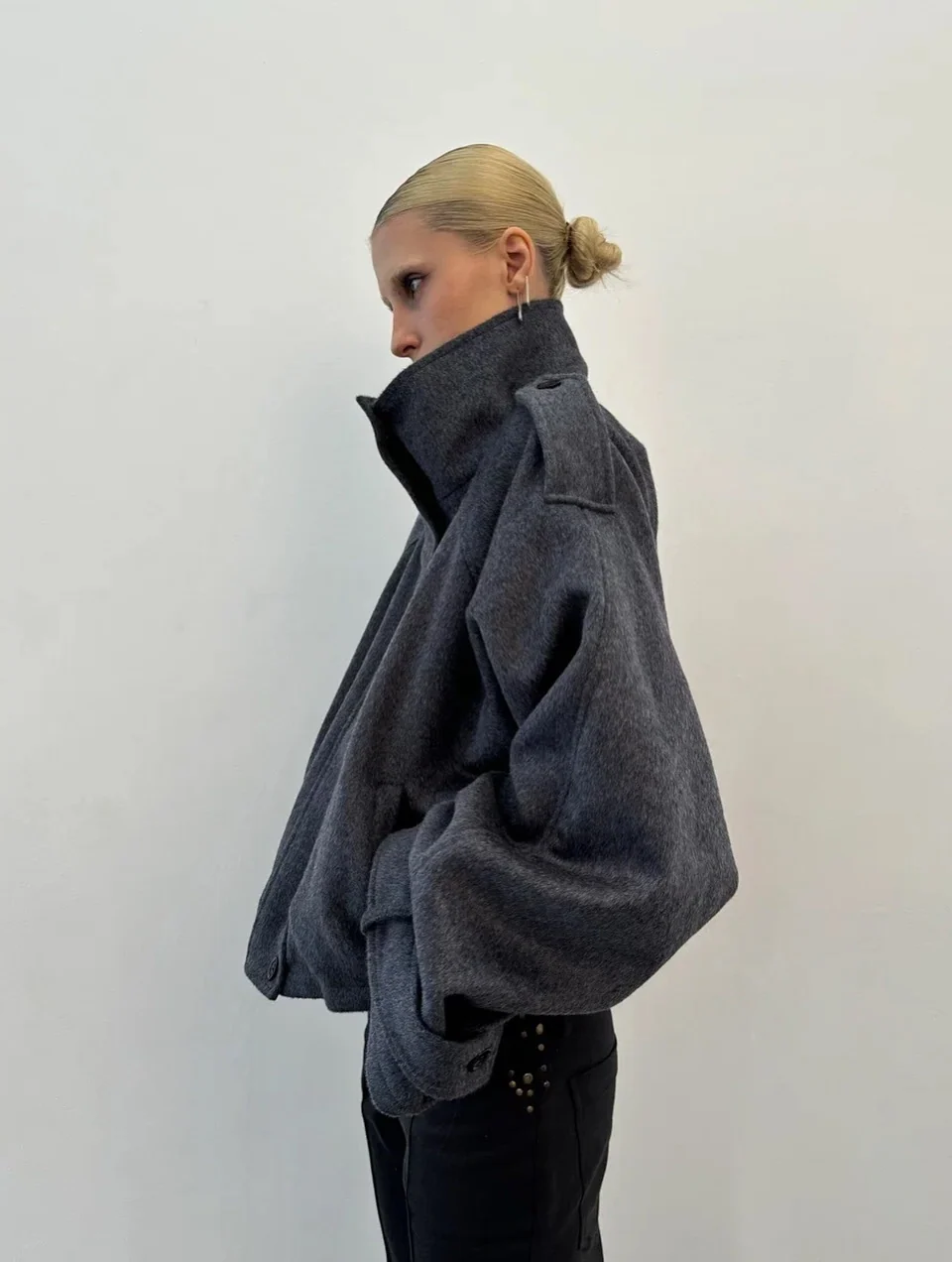 Maia | Women's High Neck Button Front Wool Blend Jacket