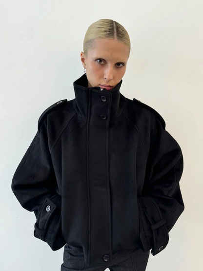 Maia | Women's High Neck Button Front Wool Blend Jacket