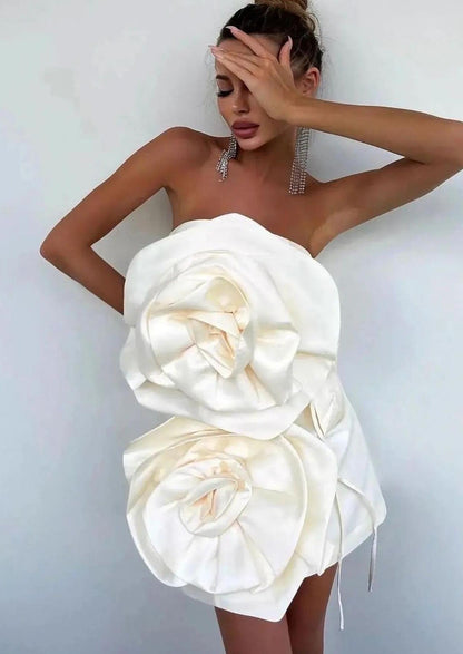 Anna | Women's Strapless Mini Dress with Flower Details