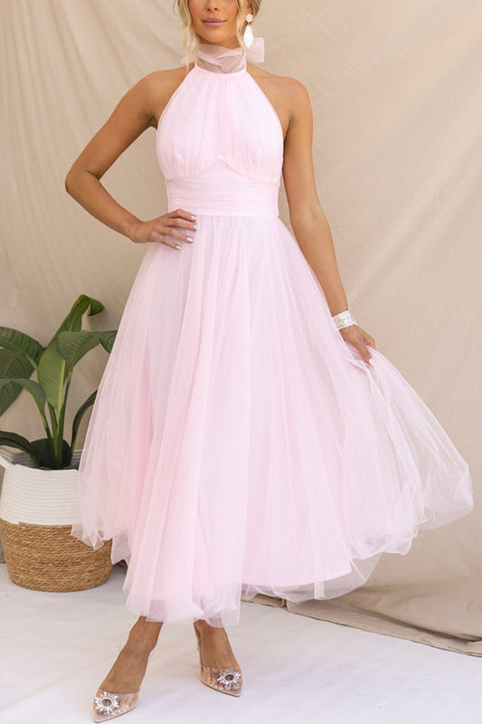 Aylin | Women's Sleeveless Halter-Neck Midi Prom Dress