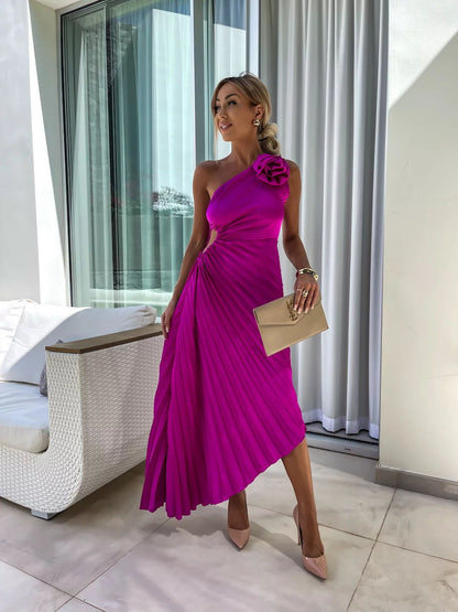 Felicity | Women's One-Shoulder Pleated Maxi Wedding Guest Dress