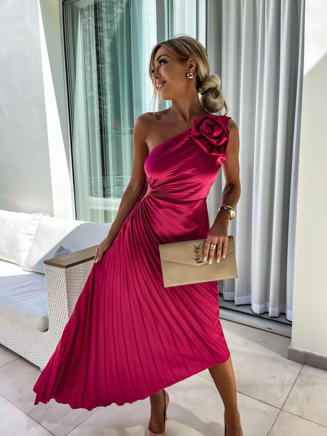Felicity | Women's One-Shoulder Pleated Maxi Wedding Guest Dress