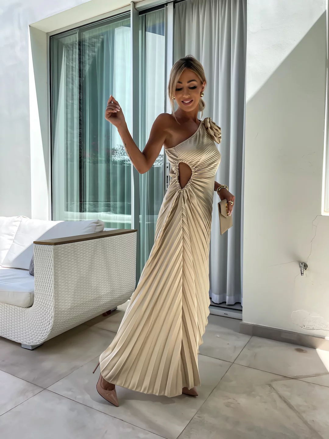 Felicity | Women's One-Shoulder Pleated Maxi Wedding Guest Dress