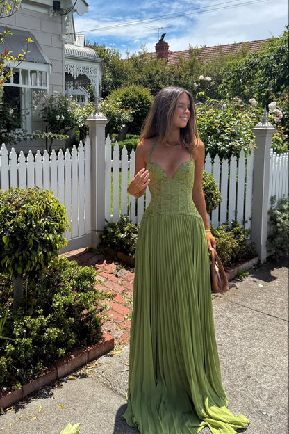 Kenley | Women's Pleated Corset Maxi Wedding Guest Dress