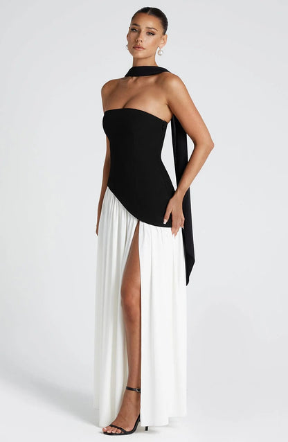 Lucinda | Women's Strapless Maxi Wedding Guest Dress with Scarf