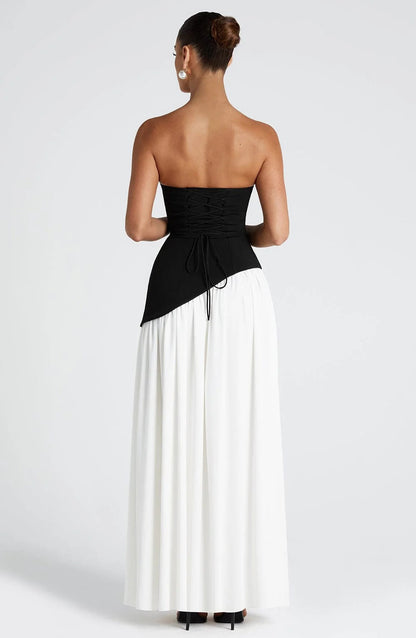 Lucinda | Women's Strapless Maxi Wedding Guest Dress with Scarf