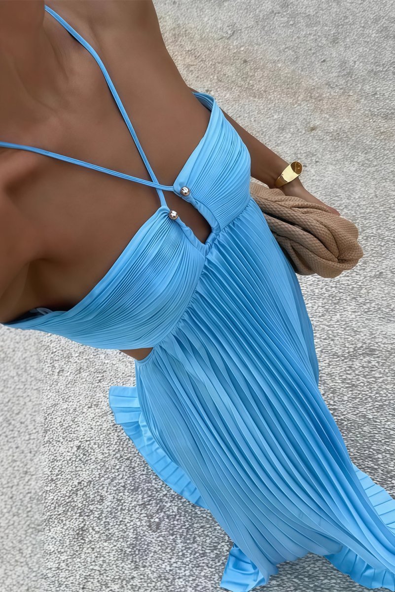 Luella | Women's Halter Pleated Maxi Prom Dress